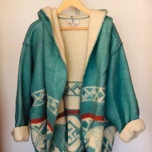 Robbin-Alexander Wool Buffalo Print Blanket Coat